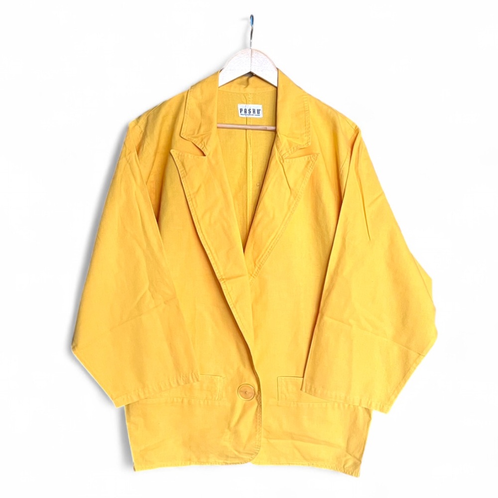 Vintage Plus Size Women's Yellow Cotton Blazer Made in Canada